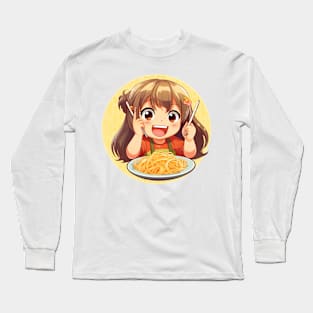 Cute Girl Eating Spaghetti Long Sleeve T-Shirt